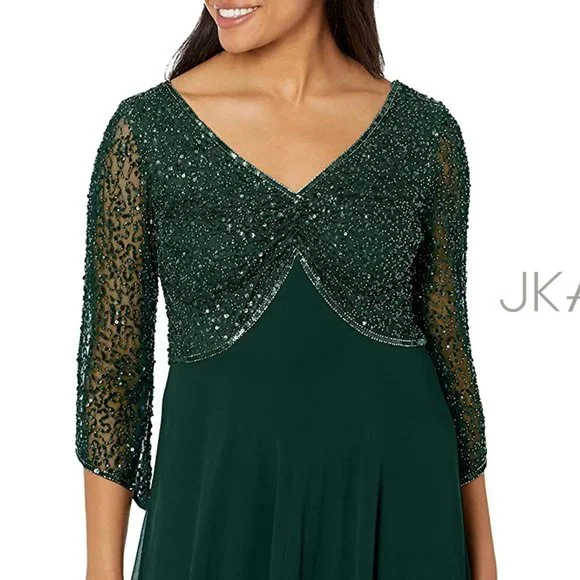 J KARA 3/4 Sleeve V-Neck Beaded Top Long Gown  NEW WITH TAGS! - Picture 3 of 16